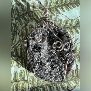 Wire-Wrapped Silver Druzy Pyrite Pendant